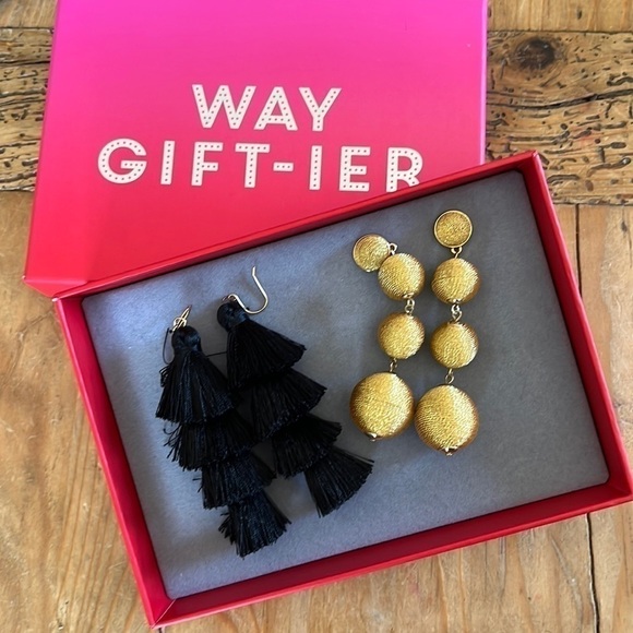 Nwt BaubleBar Earring Gift Set Criselda Gold Ball Drop & Black Tassel Statement - Picture 1 of 6